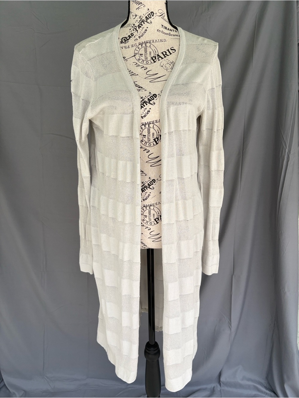 CAbi Long Cardigan Lightweight Sheer Mesh Knit Ivory Sz M